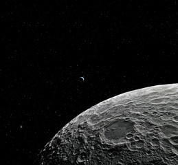 Wall Mural - moon surface. realistic 3d render of moon and space. space and planet. satellite. nebula. stars. ele