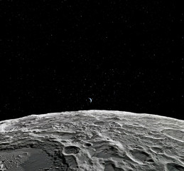 Wall Mural - moon surface. realistic 3d render of moon and space. space and planet. satellite. nebula. stars. ele