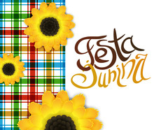 Festa Junina Poster With Lettering And Sunflowers