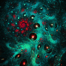 Birth Of Universe. Rotation Bubble Galaxy. 3D Surreal Illustration. Sacred Geometry. Mysterious Psychedelic Relaxation Pattern. Fractal Abstract Texture. Digital Artwork Graphic Astrology Magic
