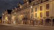 Facades of the houses of the two main squares of Arras in the Pas de Calais taken the night