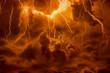 Leinwandbild Motiv Hell realm, bright lightnings in apocalyptic sky, judgement day, end of world, eternal damnation