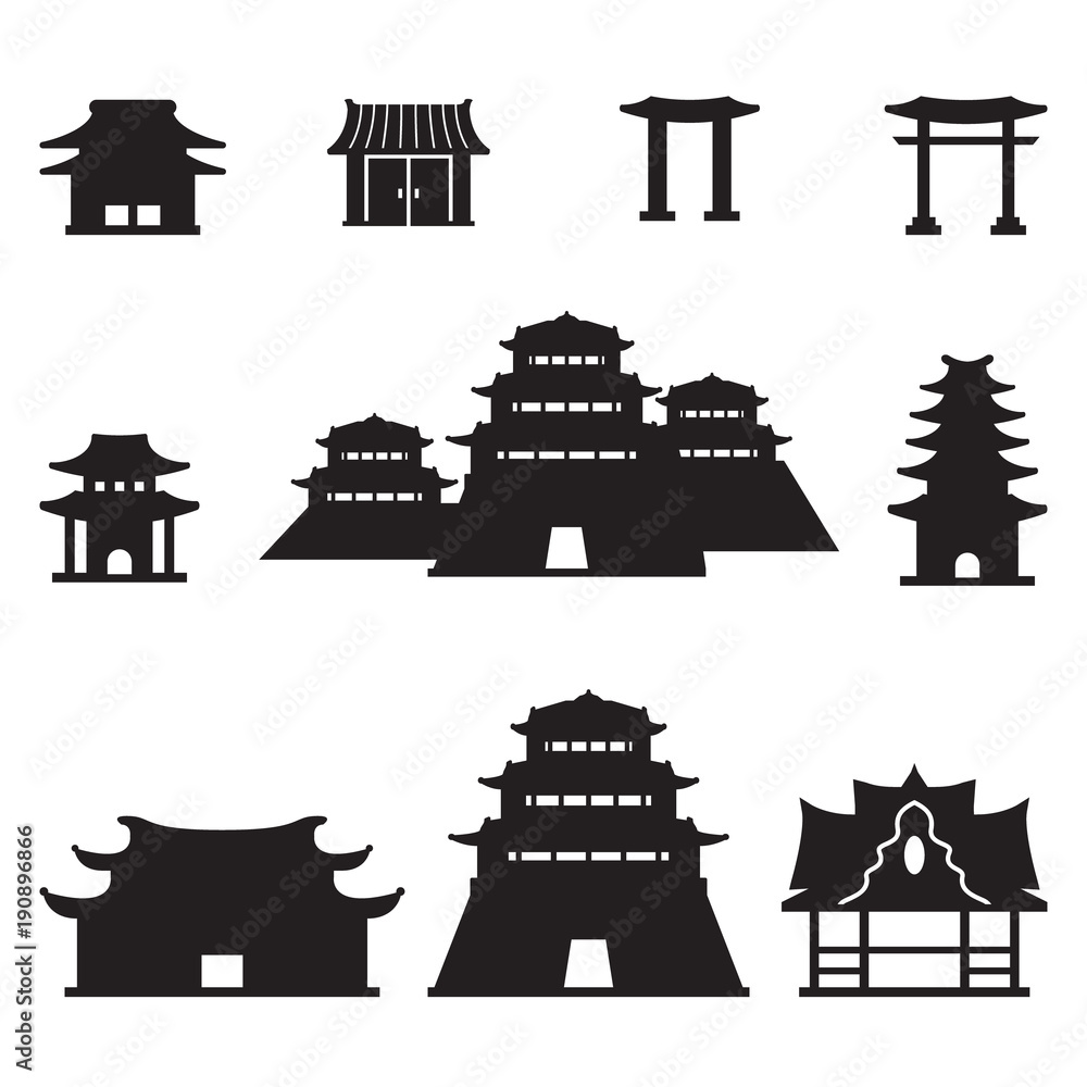 Asian buildings set. Vector. Stock Vector | Adobe Stock