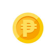 Philippine Peso Currency Symbol On Gold Coin Flat Style