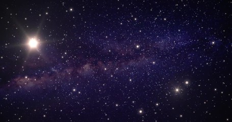 a slow animated background traveling through open space. stars flow past camera, with a two bright s