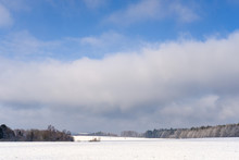 Field Under White Snow By Forest Near Kostelec Nad Cernymi Lesy