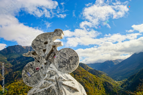 Stoned Sculpture Of Cyclist On Blue Sky Background Tour De France Trace Top Point In Spain Buy This Stock Photo And Explore Similar Images At Adobe Stock Adobe Stock