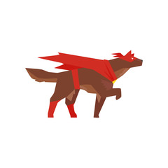 Sticker - Superhero dog character, super dog dressed in red cape and mask cartoon vector Illustration