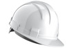Side view of white construction helmet isolated on a white background. 3d rendering of engineering hat