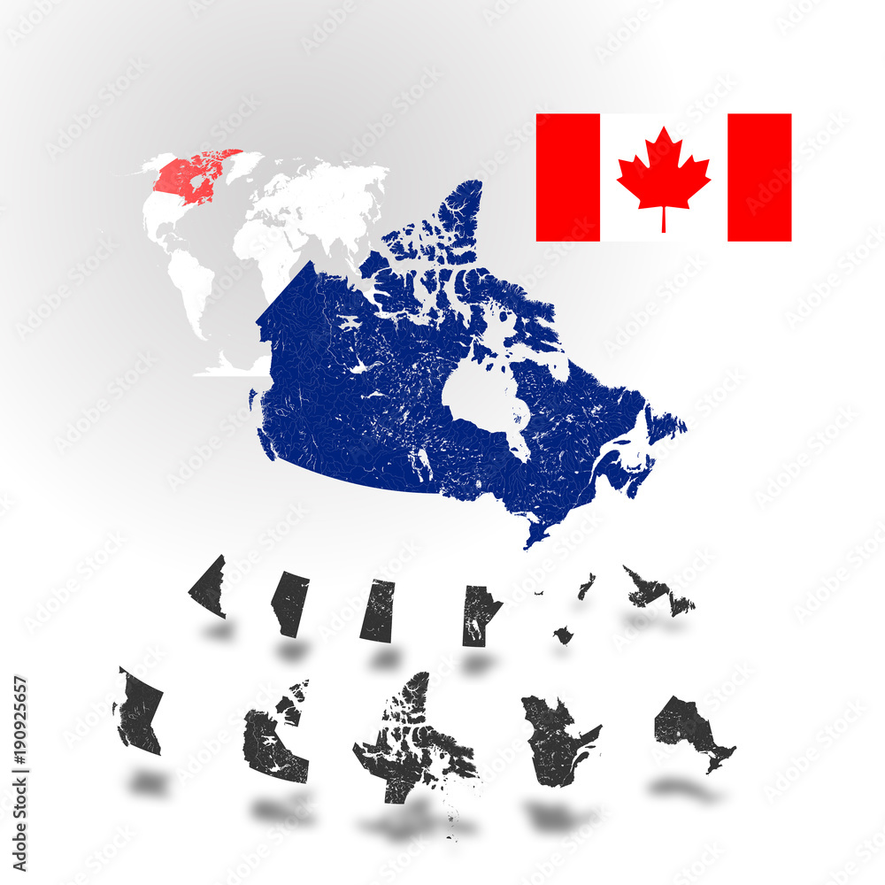 Map of Canada with rivers and lakes, maps of provinces and territories ...