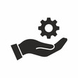 Hand holding a gear. Vector icon.