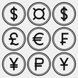 Set of monochrome coin-like icons