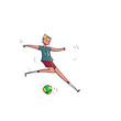 Hand Drawn Cartoon Running Soccer Player with Ball. Vector