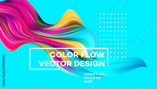 Modern colorful flow poster. Wave Liquid shape in blue color background. Art ...