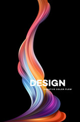 modern colorful flow poster. wave liquid shape in black color background. art design for your design