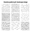 Big collection of seamless patterns for landscape design. Endless texture, contour, black and white.