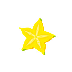 Summer tropical fruits for healthy lifestyle. Carambola. Slice of starfruit. Vector illustration cartoon flat icon isolated on white.