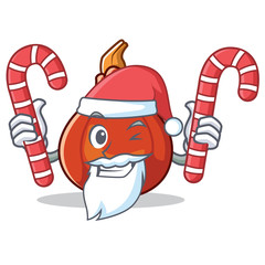 Canvas Print - Santa with candy red kuri squash mascot cartoon