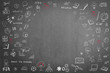 © Chinnapong - Doodle on black school teacher's chalkboard background with blank copyspace for childhood imagination and education success concept