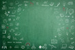 Doodle on green school teacher's chalkboard background with blank copy space for childhood imagination and education success concept