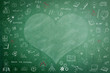 Doodle freehand white chalk drawing on green chalkboard with heart copy space for Educational back to school and teacher’s day concept