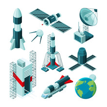 Isometric Pictures Of Different Tools And Constructions For Space Center