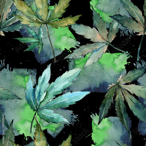 Poster Cannabis leaves pattern in a watercolor style