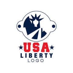 Typography logo for USA with Statue of Liberty silhouette