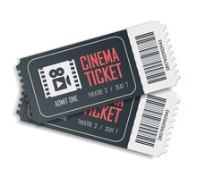 Two Cinema Vector Tickets Isolated On White Background. Realistic Front View Illustration. Close Up Top View On Two Designed Movie Tickets.