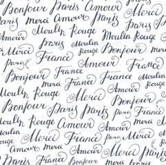 Wall Mural - Seamless background with ink French inscriptions