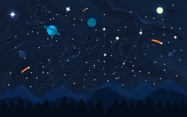 space flat background with planets and stars