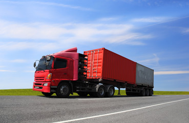 Transportation, import-export and logistics concept, container truck, transport and import-export commercial logistic, shipping business industry