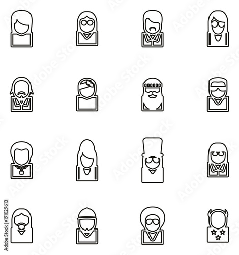 Fotomural Avatar Icons Famous Musicians Set 2 Thin Line Vector Illustration Set