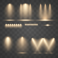 Wall Mural - set of glowing scene spotlight effects isolated on transparent background.
