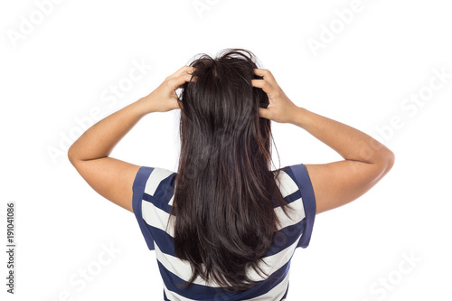 Women Itching Scalp Itchy His Hair Isolated On White Background