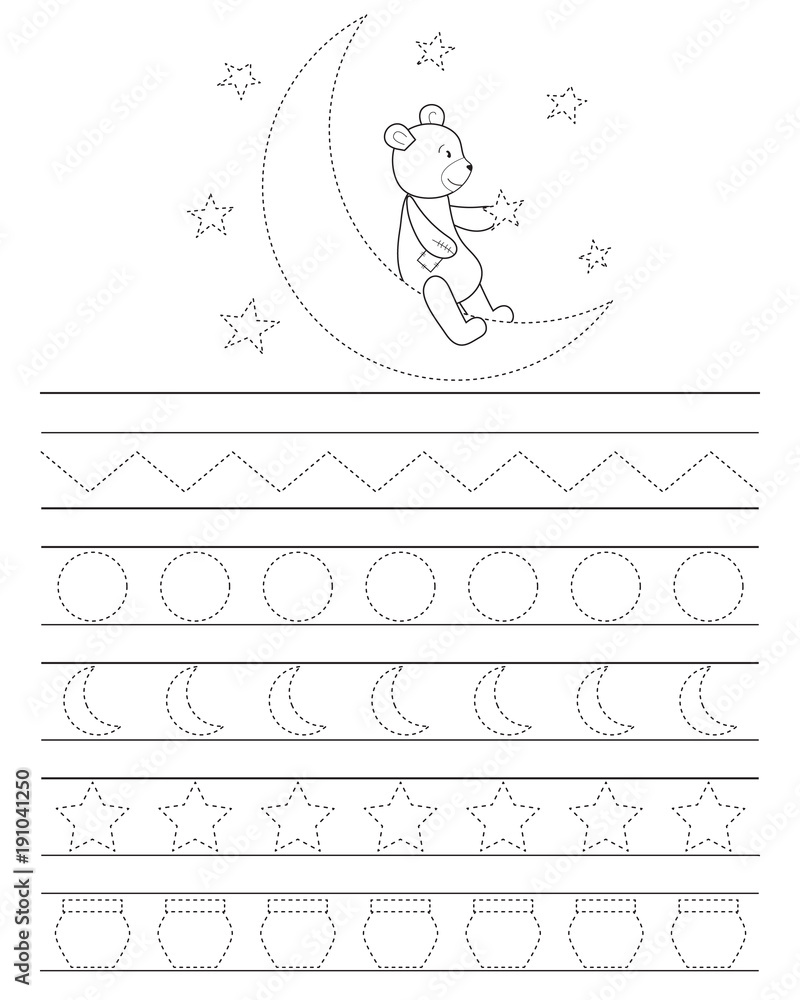 Handwriting practice sheet for kids, good night teddy bear. Printable worksheet. Coloring page or book. Practicing fine motor skills, educational game for children. Stock Vector | Adobe Stock handwriting-practice-sheet-for-kids-good-night-teddy-bear-printable-worksheet-coloring-page-or-book-practicing-fine-motor-skills-educational-game-for-children-stock-vector-adobe-stock