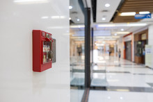 Fire Alarm On The Wall Of Shopping Mall Warning And Security System