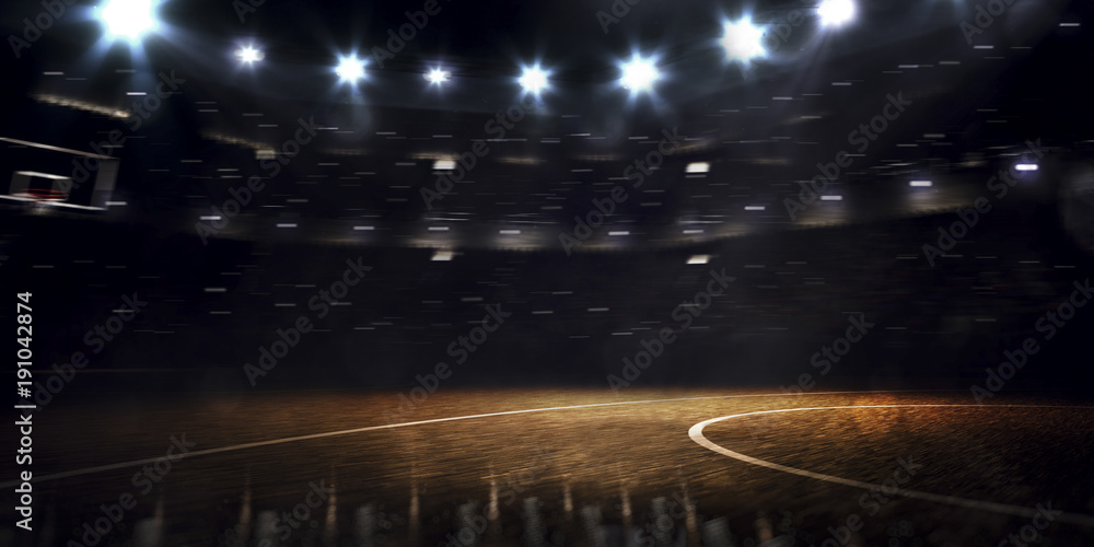 Grand basketball arena in the dark spot light - obrazy, fototapety, plakaty 