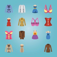 Wall Mural - Icon set about Woman Clothes. with coat, corset and dress