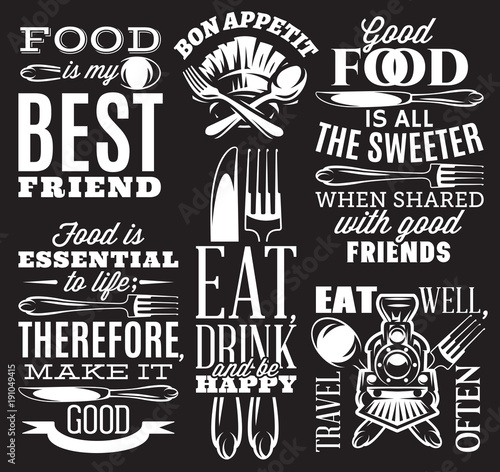 Zdjęcie XXL zestaw napisów w stylu retro na temat jedzenia sztućcami