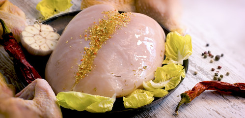 Wall Mural - Healthy food - raw chicken breast close up