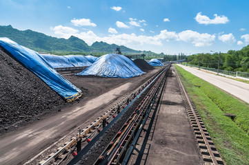 Wall Mural - Outdoor incline large conveyor with rubber belt conveyor for transportation line for processing the coal in the coal mine.