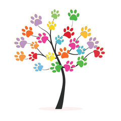 Wall Mural - Tree with colorful paw prints 