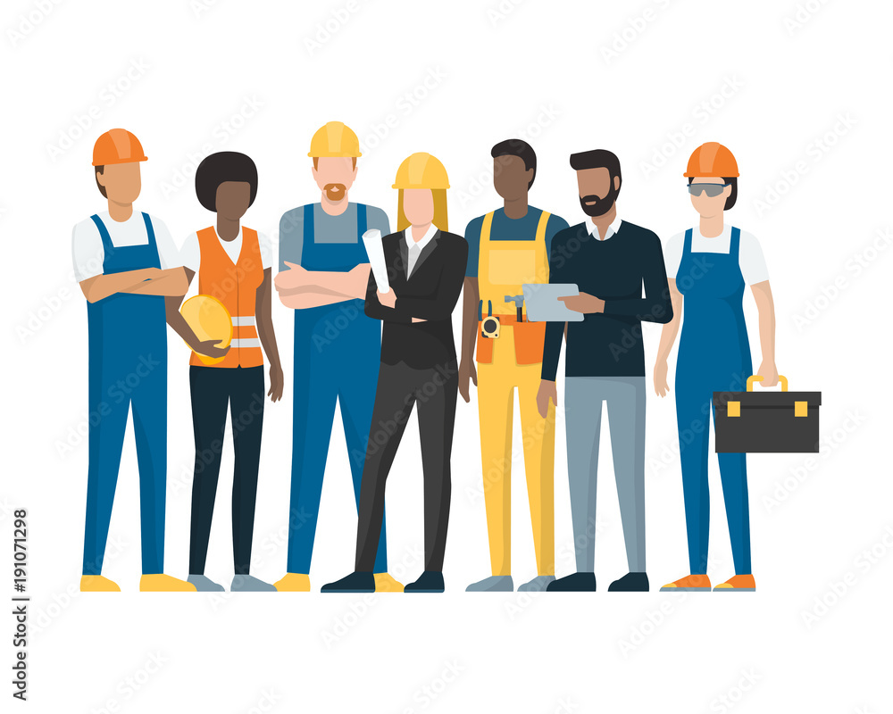 Construction workers and engineers Stock Vector | Adobe Stock