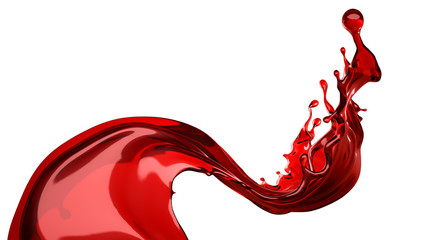 Isolated Wine Splash On A White Background. 3d illustration, 3d rendering.