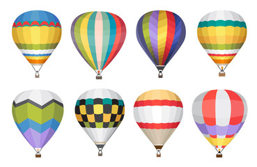 hot air balloon vector icons set