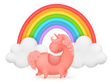 Fototapeta Dinusie - Unicorn cartoon character rainbow invitation card template