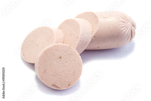Fotografie, Obraz Fleischwurst Jagdwurst isoliert freigestellt auf weißen Hintergrund, Freisteller