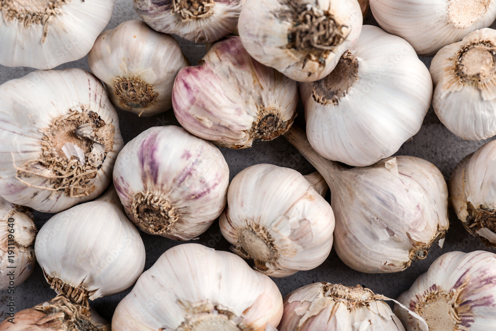 Fresh garlic heads, closeup