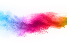 Launched Colorful Dust, Isolated On White Background.